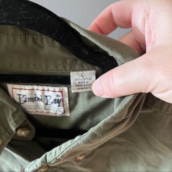 Vintage Bimini Bay Olive Green Button Up Dress Shirt Cotton - Picture 6 of 6